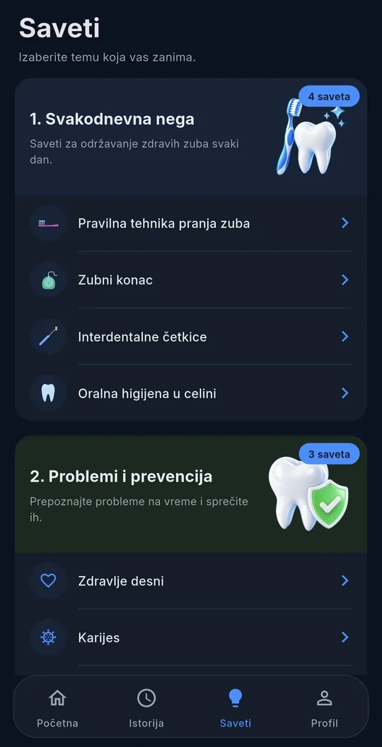 Isti ekran sa savetima u tamnoj temi